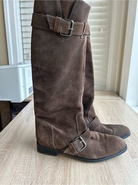 Tod's Brown Suede Knee-High Combat Boots